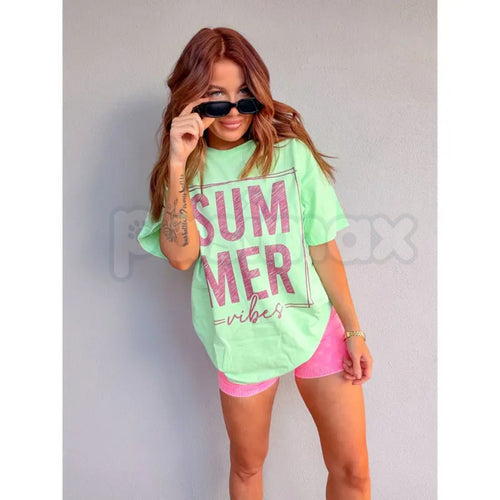 "Summer Vibes" Retro Graphic Top – Premium 100% Cotton Beach Vacation Tee, Vintage Sunset Aesthetic Shirt, Soft Lived-In Heavyweight Coastal Fashion, Made in USA
