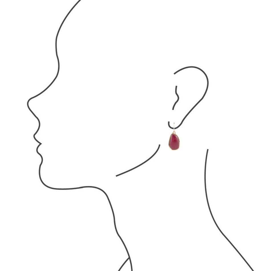 Abstract Red Raspberry Quartz Golden Drop Earrings